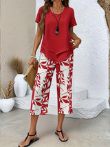Evelira | Women's Leaf Print Two Piece Wide Leg Set