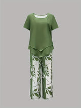 Evelira | Women's Leaf Print Two Piece Wide Leg Set