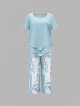 Evelira | Women's Leaf Print Two Piece Wide Leg Set
