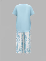 Evelira | Women's Leaf Print Two Piece Wide Leg Set