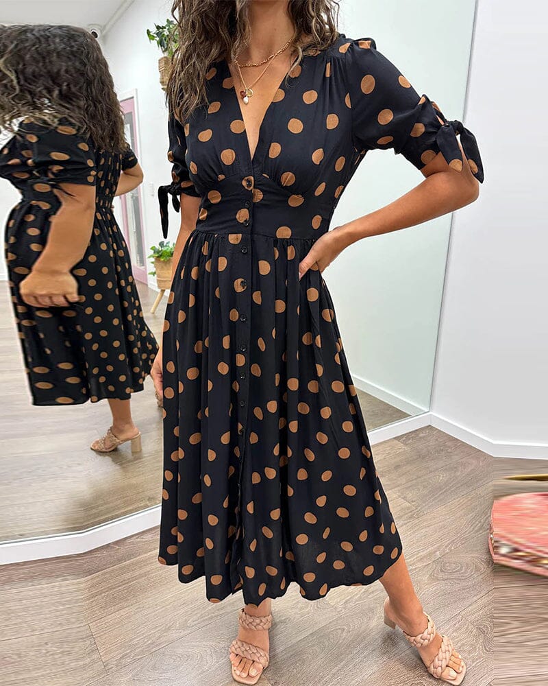 Amelia™ | Polka Dots V-Neck Dress
