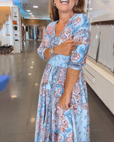Helia - Holiday Dress with V-Neck and 3/4 Sleeves