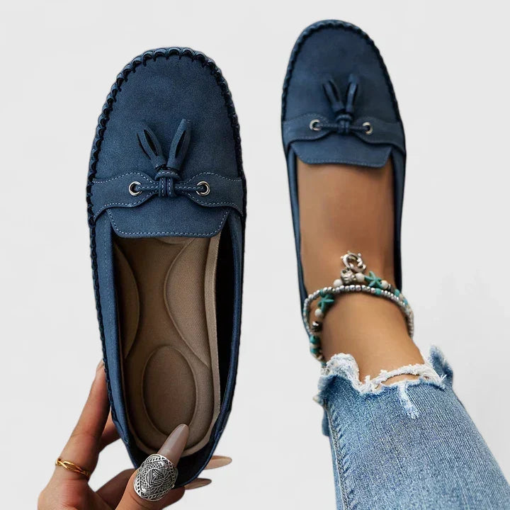 Daisy | Women's Suede Bow Loafers Tassel Detail Slip-On Flat
