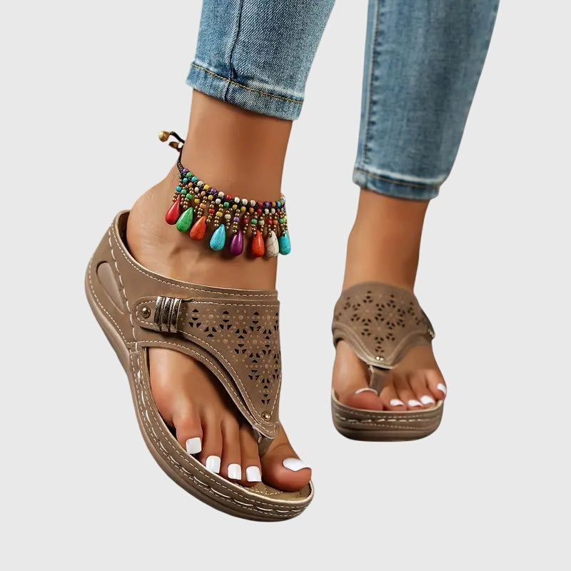 Zara | Women's Embroidered Wedge Thong Sandals Slip-On