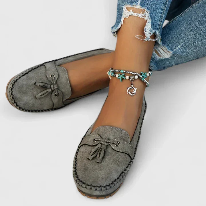 Daisy | Women's Suede Bow Loafers Tassel Detail Slip-On Flat