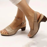 Vera | Women's Peep Toe Slingback Block Heel Sandals Buckle