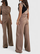 Aria | Women's Draped Sleeveless Top Wide Leg Trousers Set