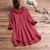 Harriet | Women's Hooded Tunic Top Long Sleeve Button Hem Shirt