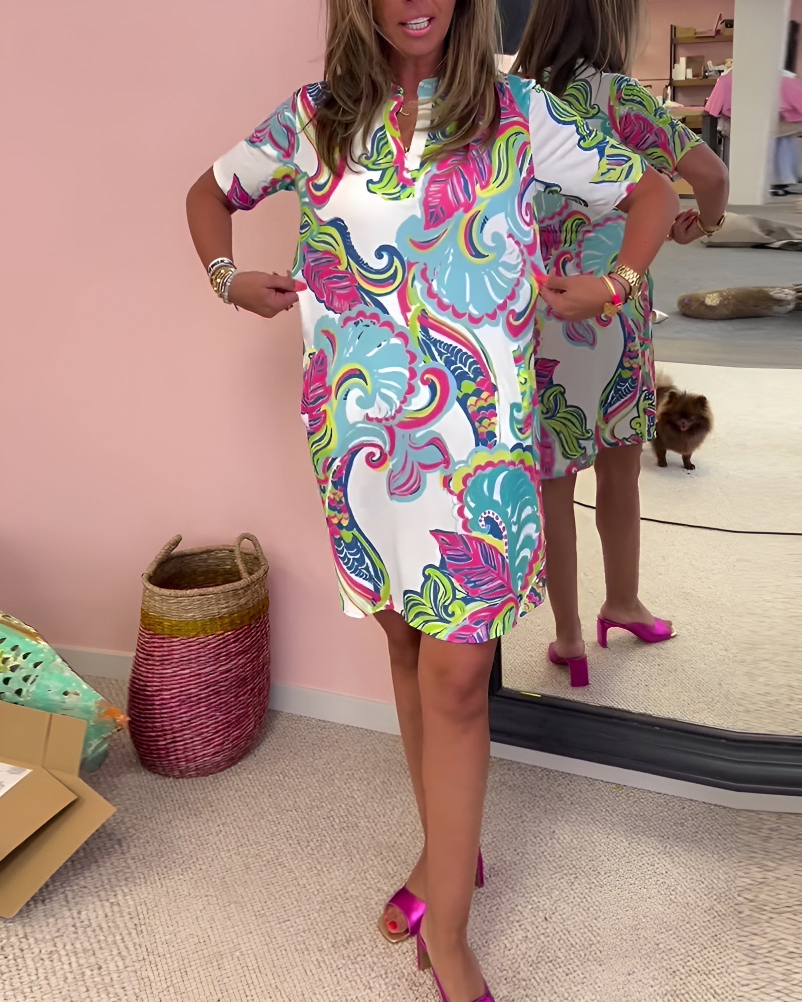 Gaelle | Lightweight Printed V-Neck Dress