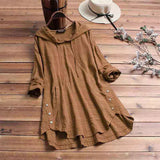 Harriet | Women's Hooded Tunic Top Long Sleeve Button Hem Shirt