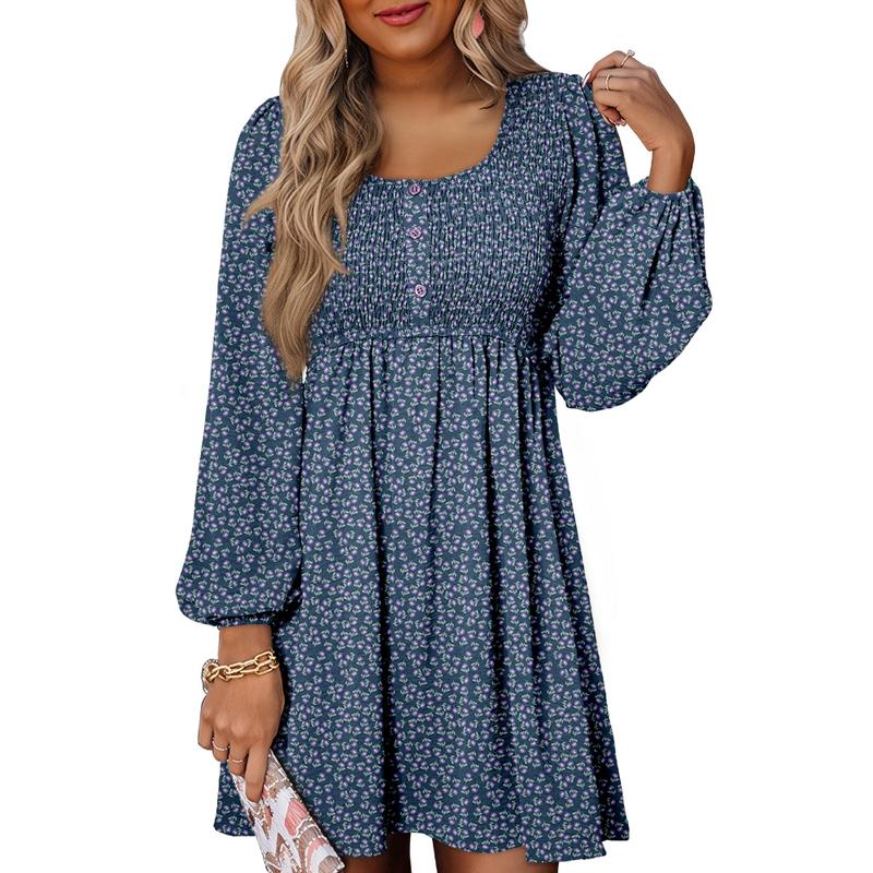 Penny | Women's Smocked Square Neck Puff Sleeve A-Line Mini Dress