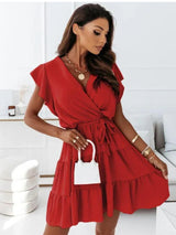 Nora | Women's Wrap V-Neck Mini Dress with Ruffle Hem