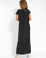 Vera | Women's V-Neck Short Sleeve Maxi Dress Side Slit Loose