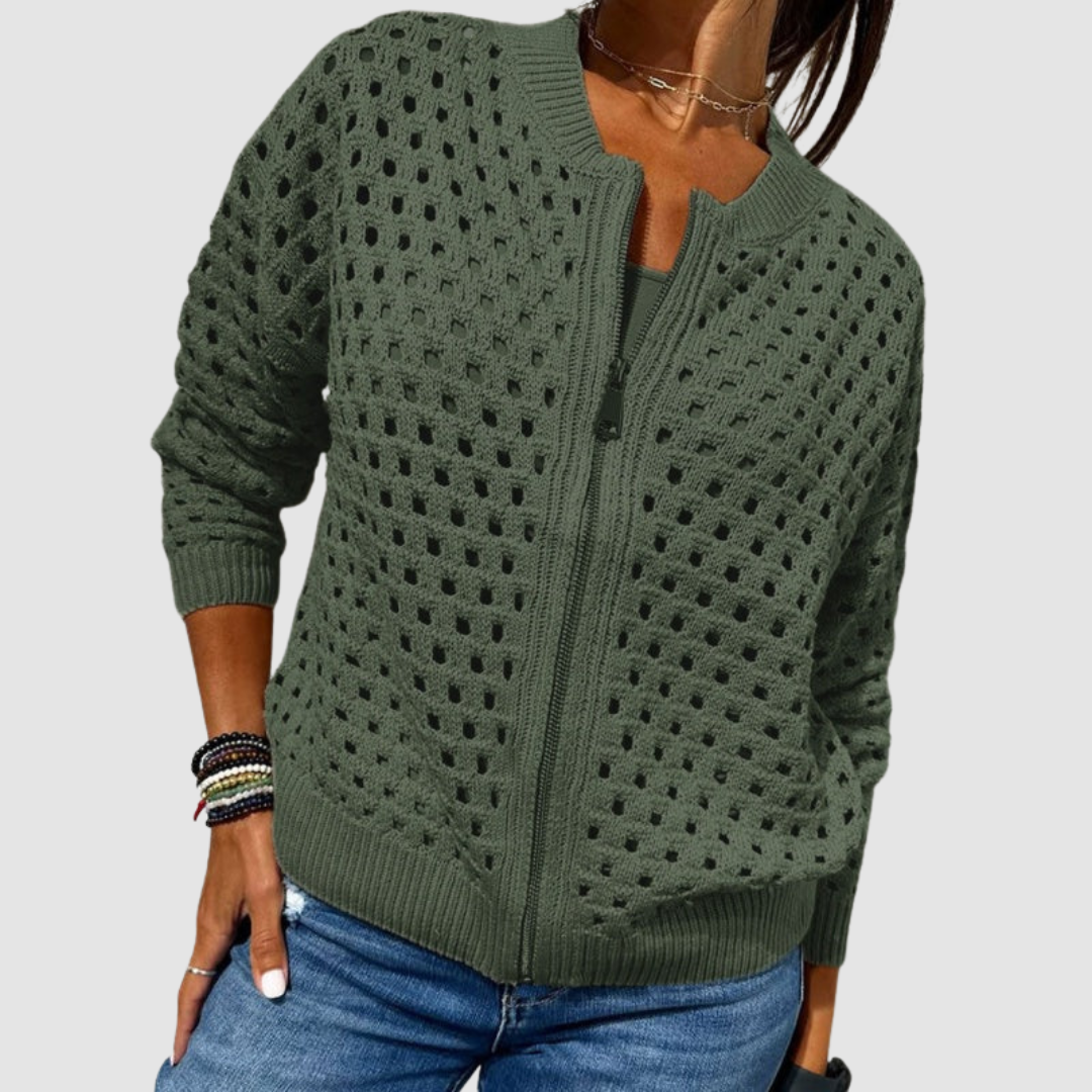 Fiona | Women's Zip Front Open Knit Cardigan