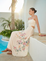 Bianca | Women's Floral Print Lace-Up Back Sleeveless Maxi Dress