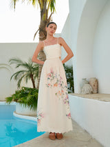 Bianca | Women's Floral Print Lace-Up Back Sleeveless Maxi Dress