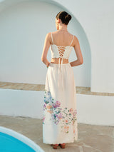 Bianca | Women's Floral Print Lace-Up Back Sleeveless Maxi Dress