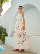 Bianca | Women's Floral Print Lace-Up Back Sleeveless Maxi Dress