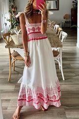 Gweneira | Women's Smocked Square Neck Boho Maxi Dress