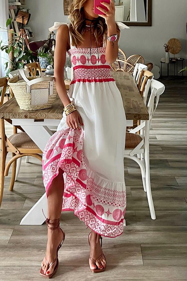 Gweneira | Women's Smocked Square Neck Boho Maxi Dress