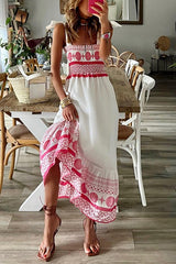 Gweneira | Women's Smocked Square Neck Boho Maxi Dress