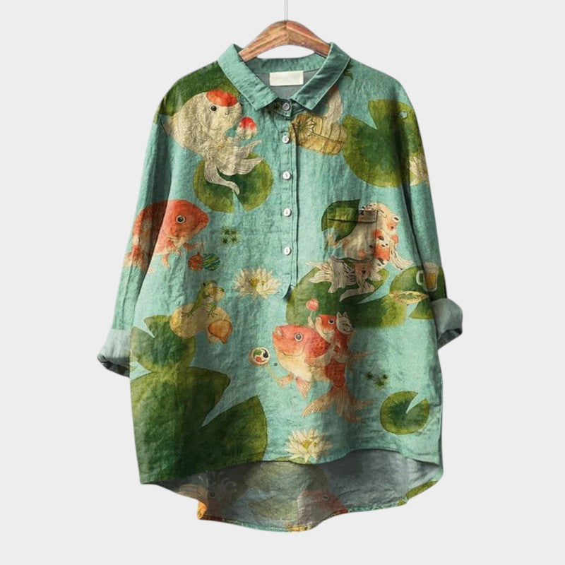 Gwenora | Women's Floral Bird Print Long Sleeve Blouse