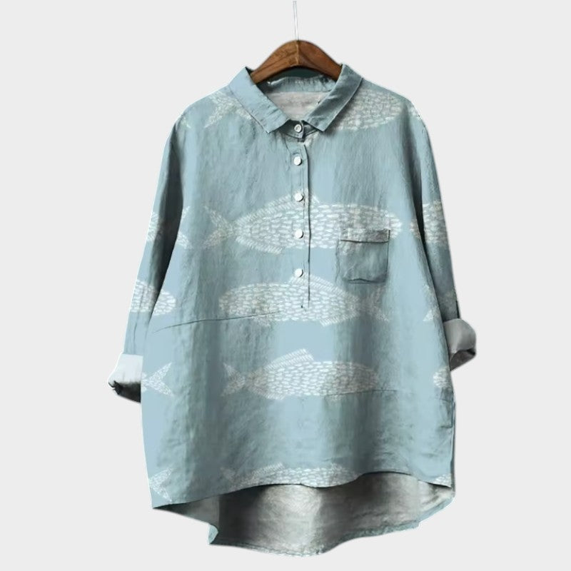 Gwenora | Women's Floral Bird Print Long Sleeve Blouse