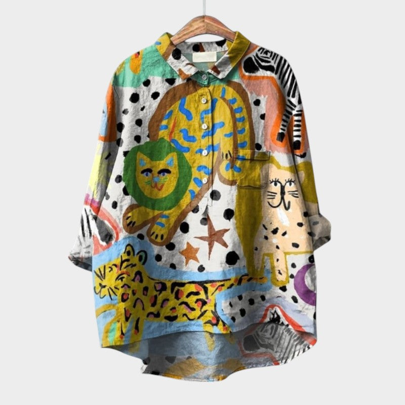 Gwenora | Women's Floral Bird Print Long Sleeve Blouse
