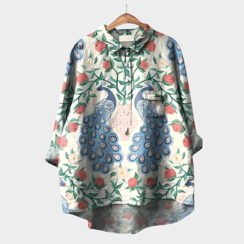 Gwenora | Women's Floral Bird Print Long Sleeve Blouse