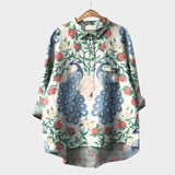 Gwenora | Women's Floral Bird Print Long Sleeve Blouse