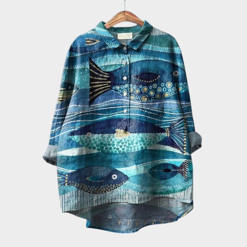 Gwenora | Women's Floral Bird Print Long Sleeve Blouse