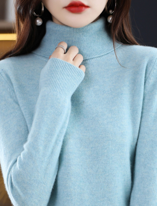 Women’s Cashmere-Blend Slim Turtleneck Sweater in Light Blue