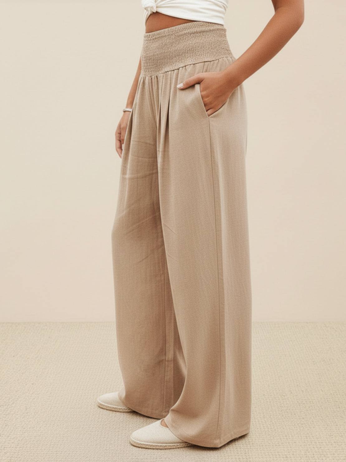 Petra | Women's Wide Leg Pants High Waist Smocked Palazzo Trousers