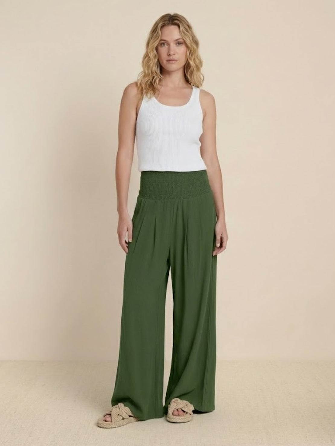 Petra | Women's Wide Leg Pants High Waist Smocked Palazzo Trousers