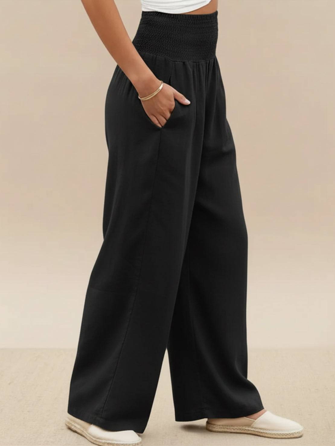 Petra | Women's Wide Leg Pants High Waist Smocked Palazzo Trousers