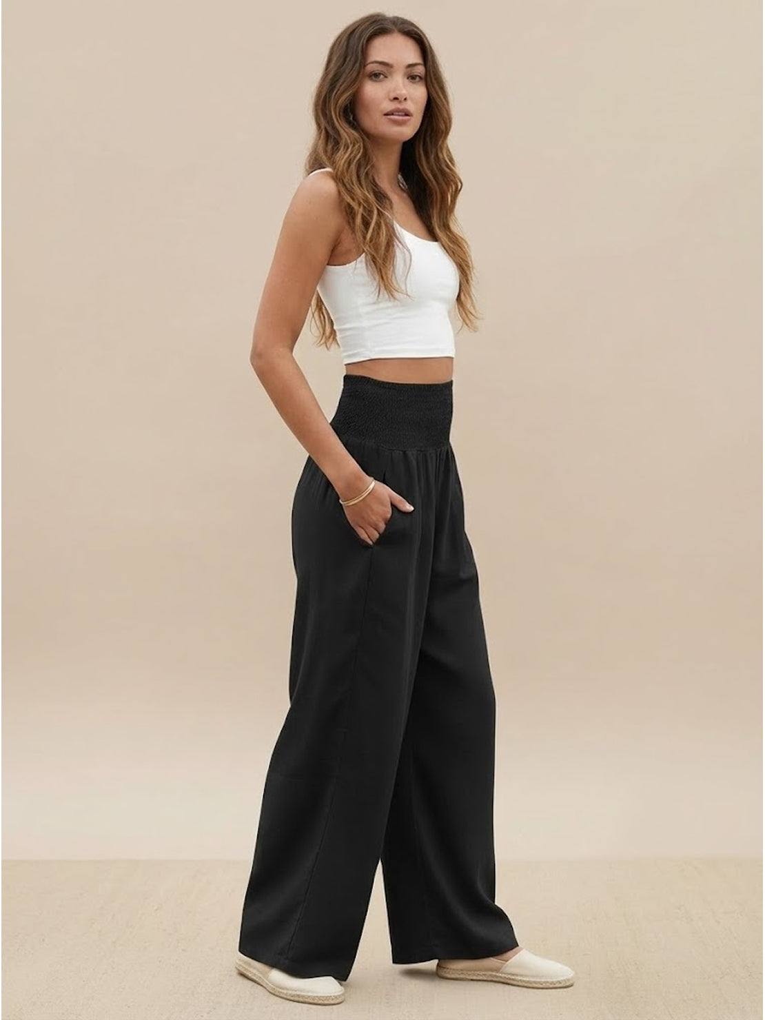 Petra | Women's Wide Leg Pants High Waist Smocked Palazzo Trousers