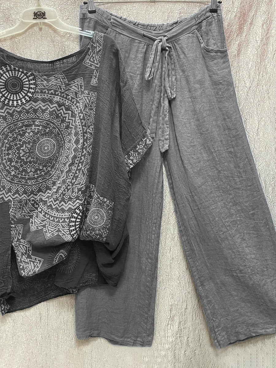 Zara | Women's Mandala Print Short Sleeve Wide Leg Trouser Set