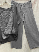 Zara | Women's Mandala Print Short Sleeve Wide Leg Trouser Set