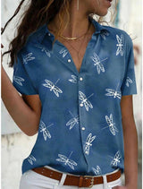 Freya | Women's Dragonfly Print Short Sleeve Button Down Shirt