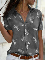 Freya | Women's Dragonfly Print Short Sleeve Button Down Shirt
