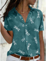 Freya | Women's Dragonfly Print Short Sleeve Button Down Shirt