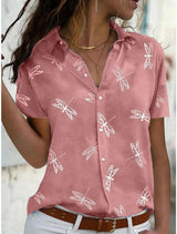 Freya | Women's Dragonfly Print Short Sleeve Button Down Shirt