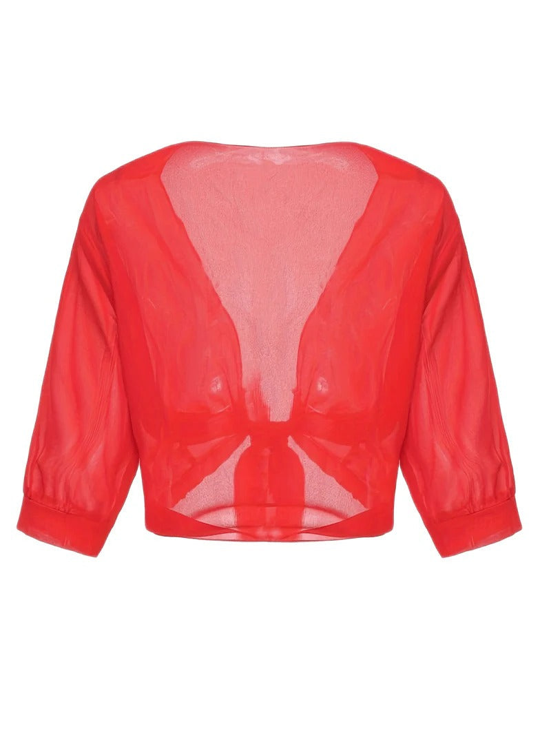 Dahlia | Women's Sheer Chiffon Tie Front Crop Cardigan Top