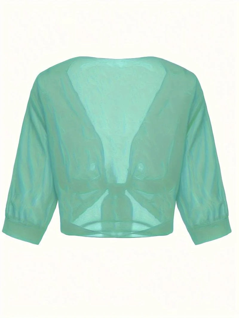 Dahlia | Women's Sheer Chiffon Tie Front Crop Cardigan Top