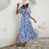 Bea | Bohemian V-Neck Blue Beach Dress