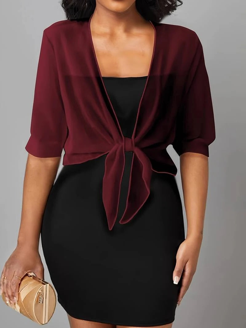 Dahlia | Women's Sheer Chiffon Tie Front Crop Cardigan Top