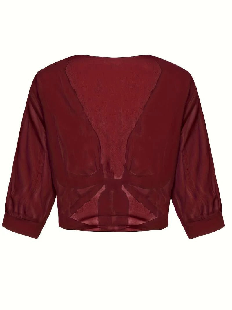 Dahlia | Women's Sheer Chiffon Tie Front Crop Cardigan Top