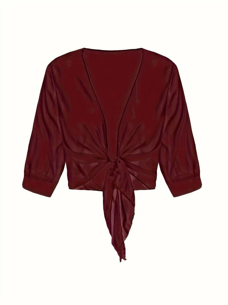 Dahlia | Women's Sheer Chiffon Tie Front Crop Cardigan Top