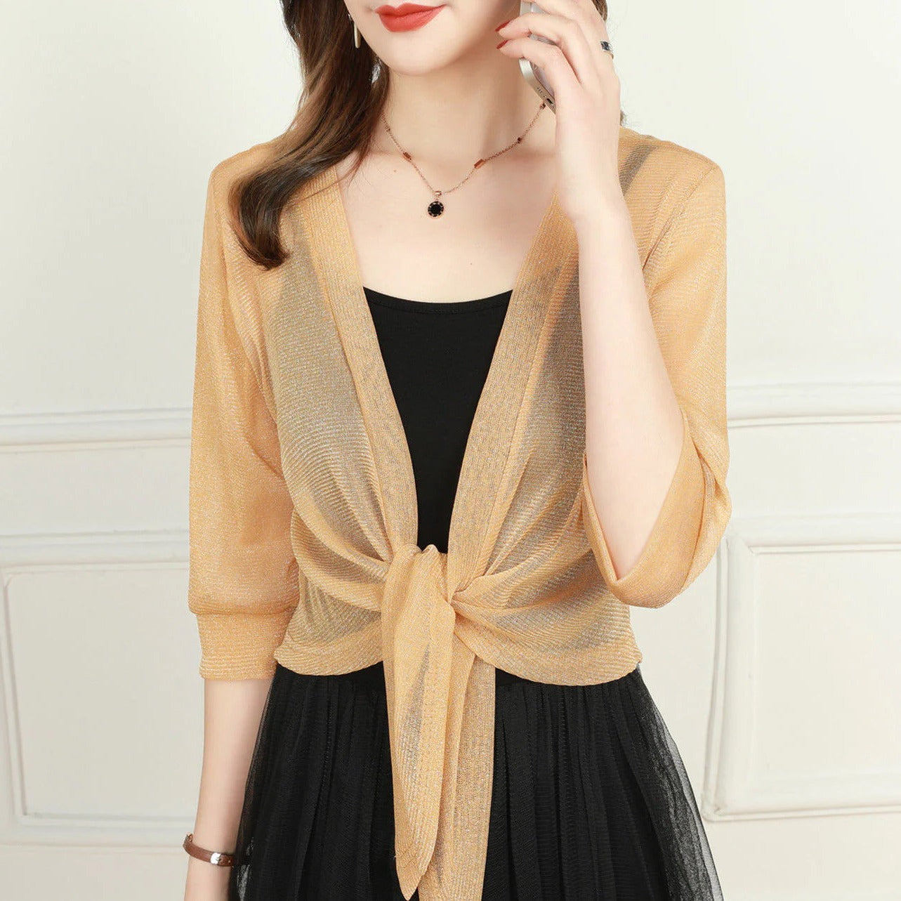 Dahlia | Women's Sheer Chiffon Tie Front Crop Cardigan Top