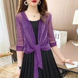 Dahlia | Women's Sheer Chiffon Tie Front Crop Cardigan Top